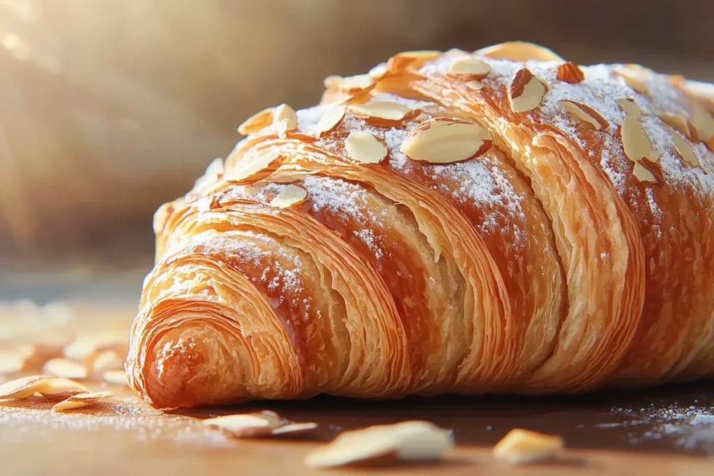 Freshly baked almond croissant