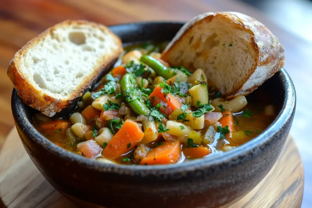 Minestrone soup with ditalini pasta and fresh vegetables