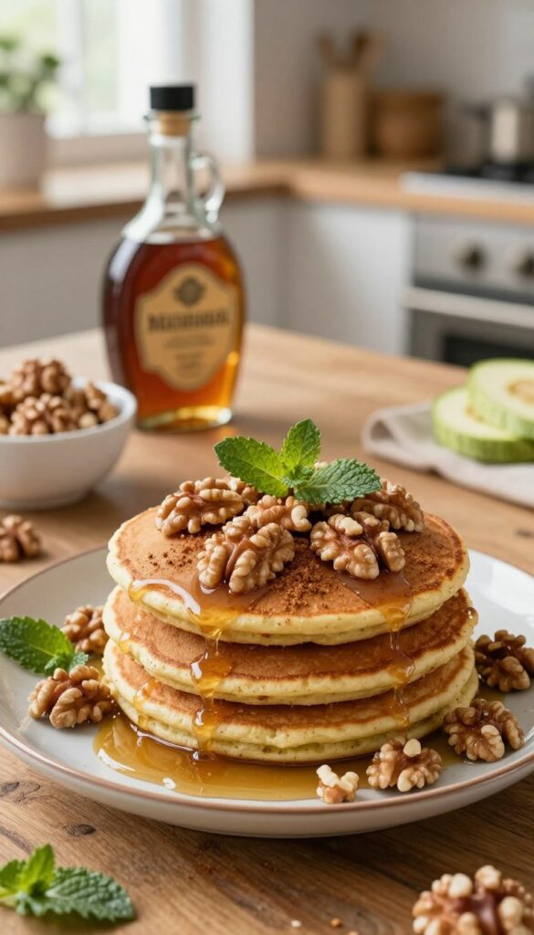 Walnut and Maple Zucchini Oatmeal Pancakes