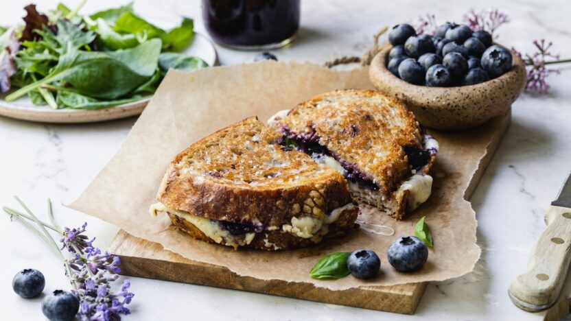 blueberry basil goat cheese grilled cheese sandwich feature image
