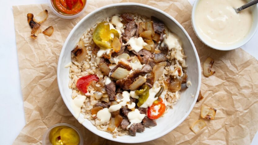 Philly Cheesesteak Rice Bowls Feature Image