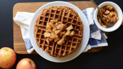 vegan apple cinnamon oatmeal waffles feature image