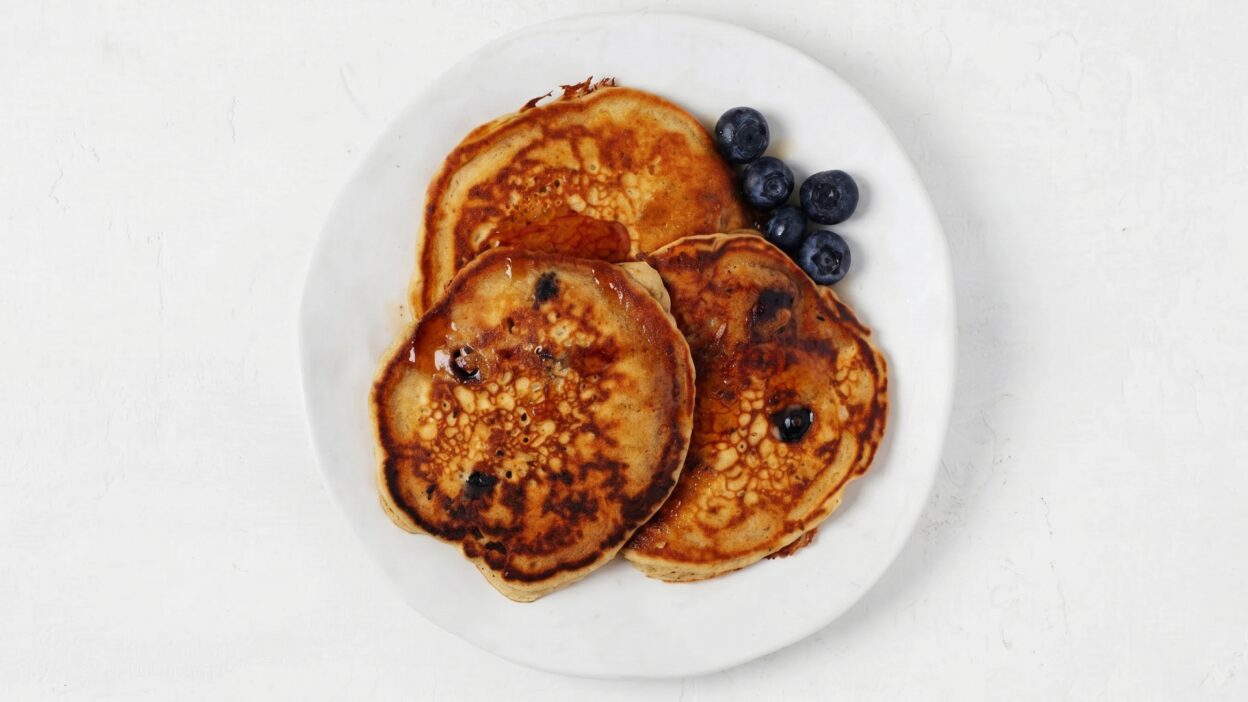whole wheat blueberry flax pancakes feature image