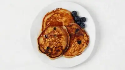 whole wheat blueberry flax pancakes feature image