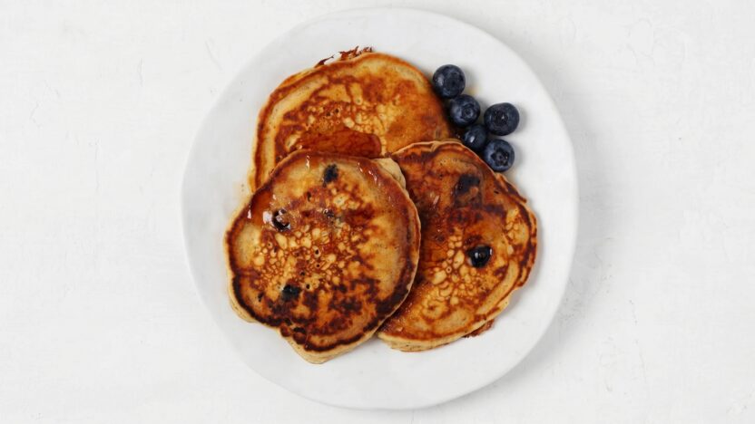 whole wheat blueberry flax pancakes feature image