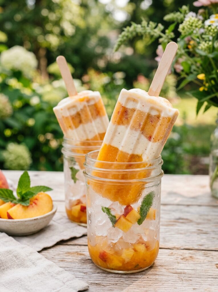 Dreamy Layered Peach and Cream Pops