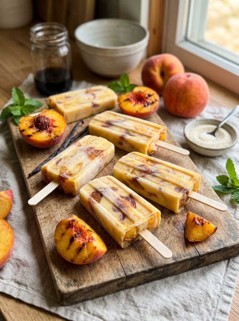 Roasted Peach Vanilla Pops