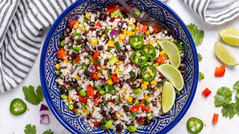 black bean and cauliflower rice salad feature image