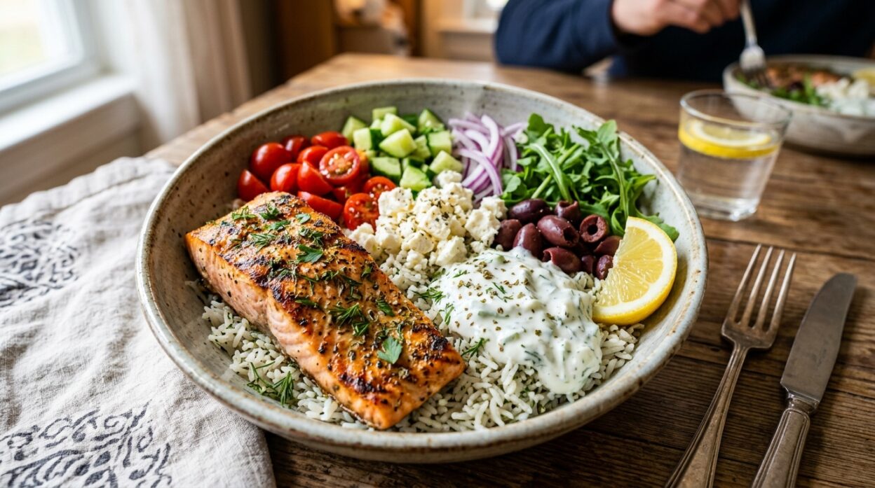 Greek Salmon Rice Bowls