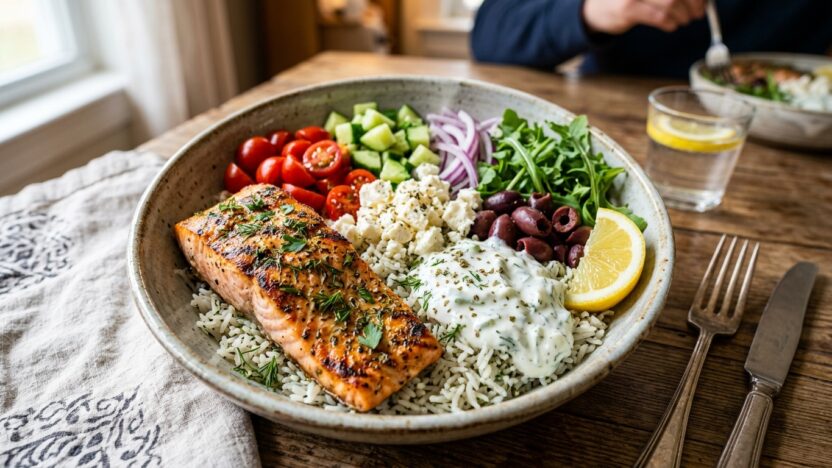 Greek Salmon Rice Bowls