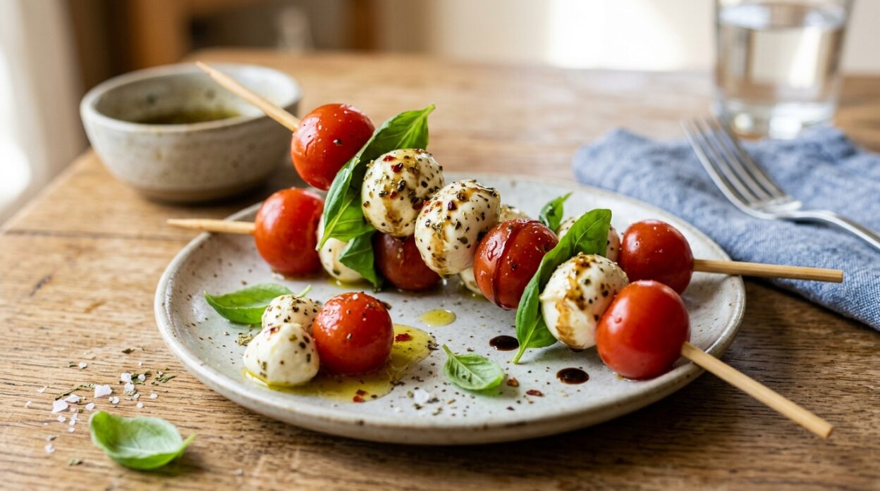 Marinated Mozzarella Tomato Basil Skewer