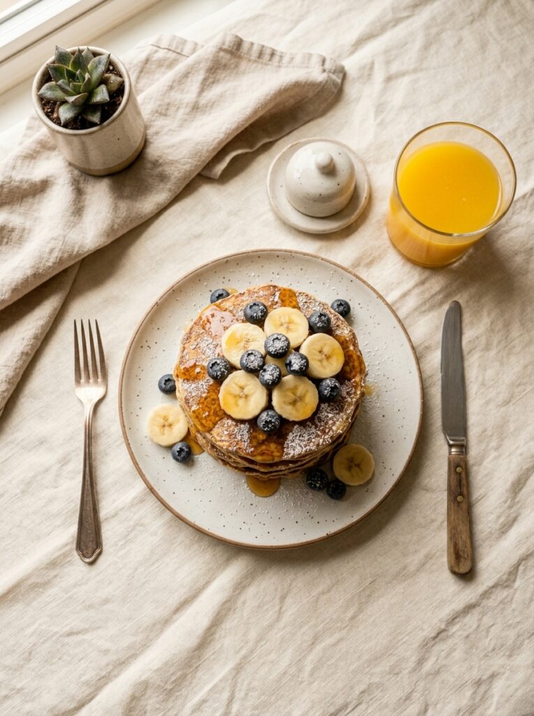 Pancakes with banan blueberries