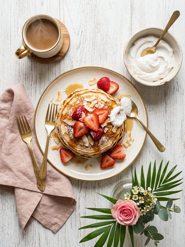 Strawberry Coconut Oat Pancakes